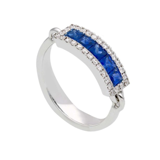 Anello in oro bianco 750/ooo con diamante naturalee zaffiro