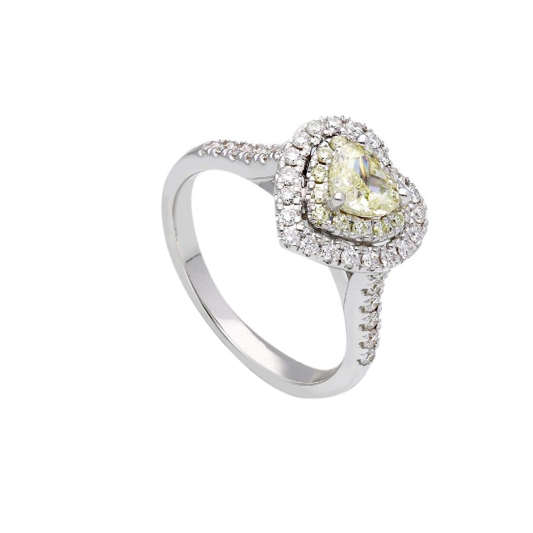 Anello in oro bianco 750/ooo con diamante naturalefancy e bianchi