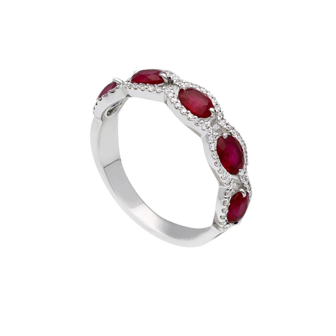 Anello in oro bianco 750/ooo con diamante naturale e rubino