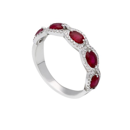 Anello in oro bianco 750/ooo con diamante naturale e rubino