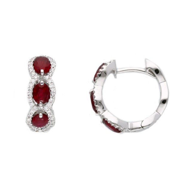 Orecchini cerchio in oro bianco 750/ooo con diamante naturale e rubino