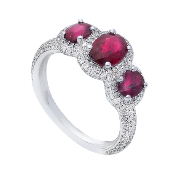 Anello in oro bianco 750/ooo con diamante naturalee rubino