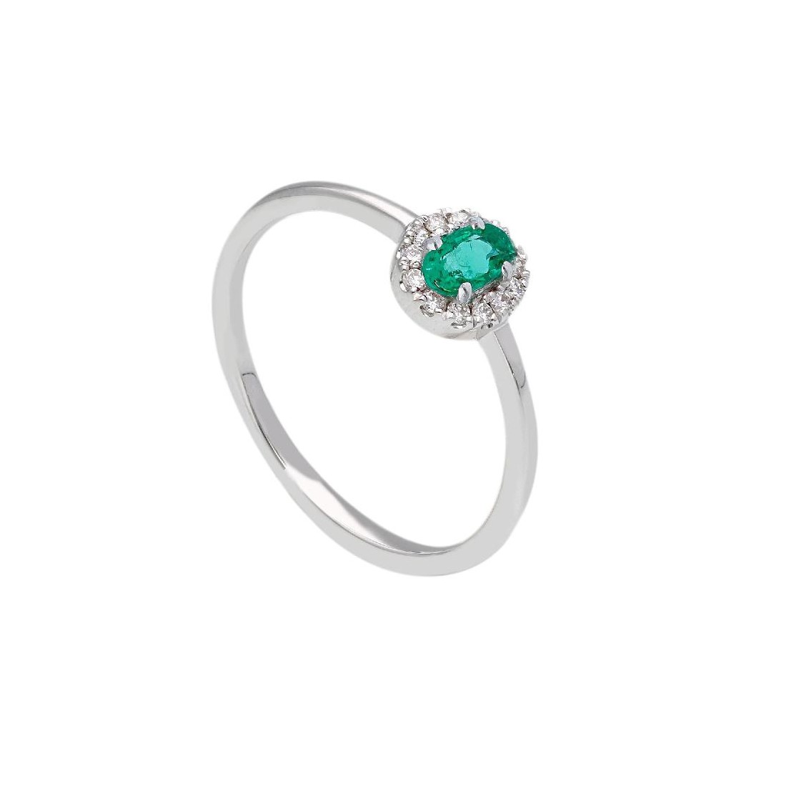Anello in oro bianco 750/ooo con smeraldo e diamante naturale
