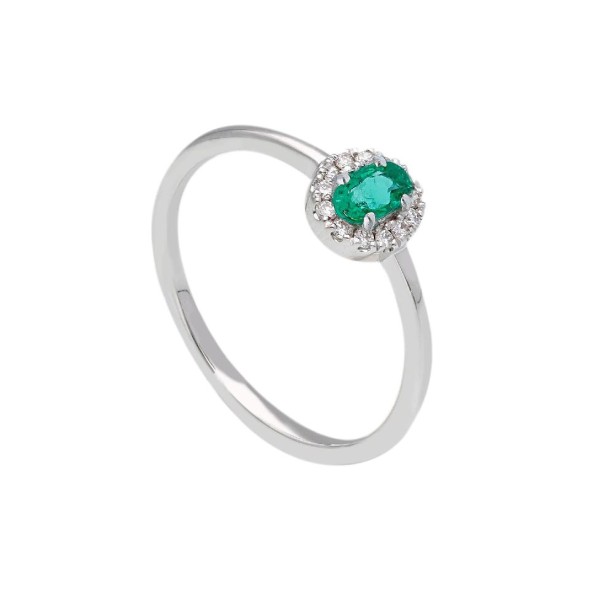 Anello in oro bianco 750/ooo con smeraldo e diamante naturale
