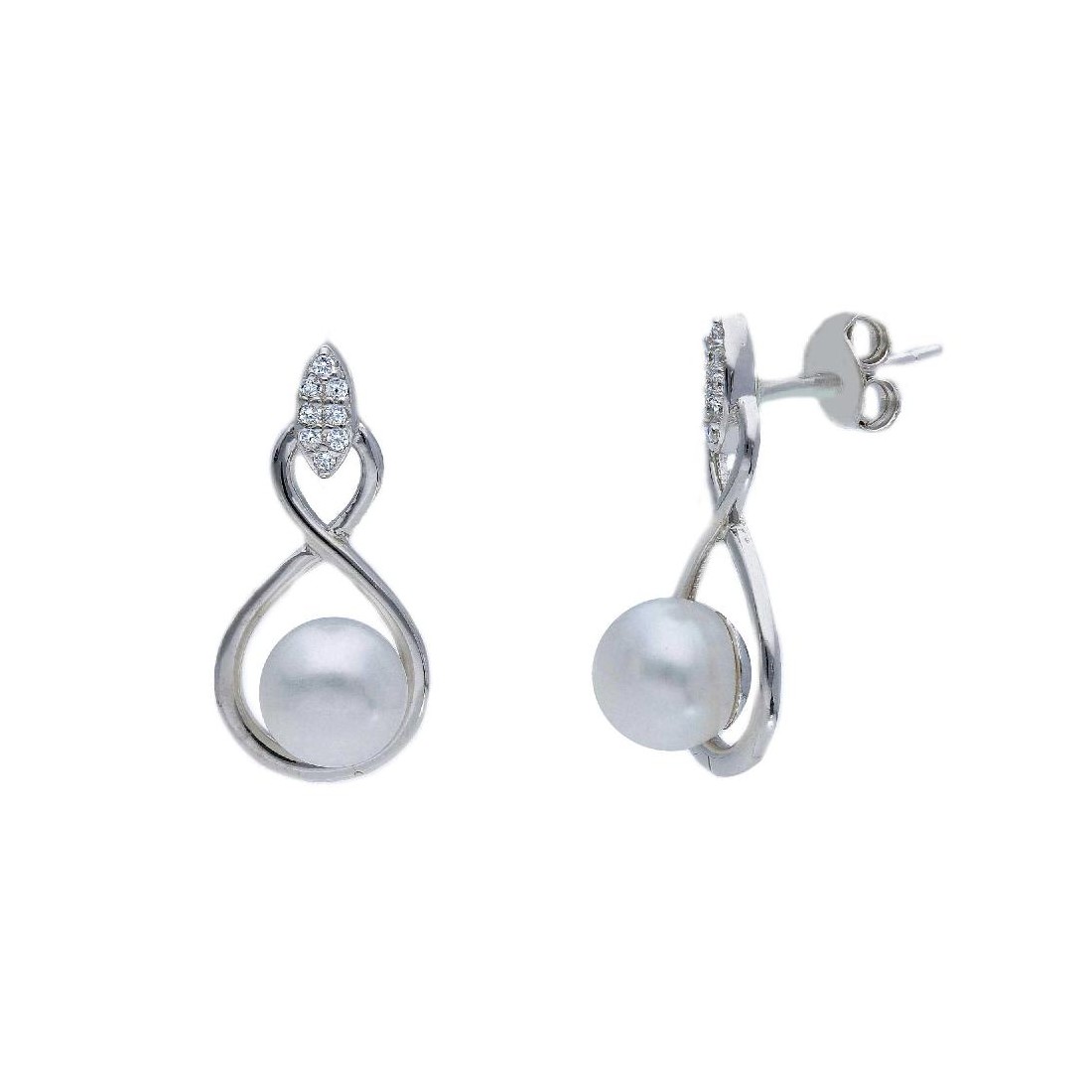 Orecchini pendenti in argento 925/ooo zirconia cubica e perla