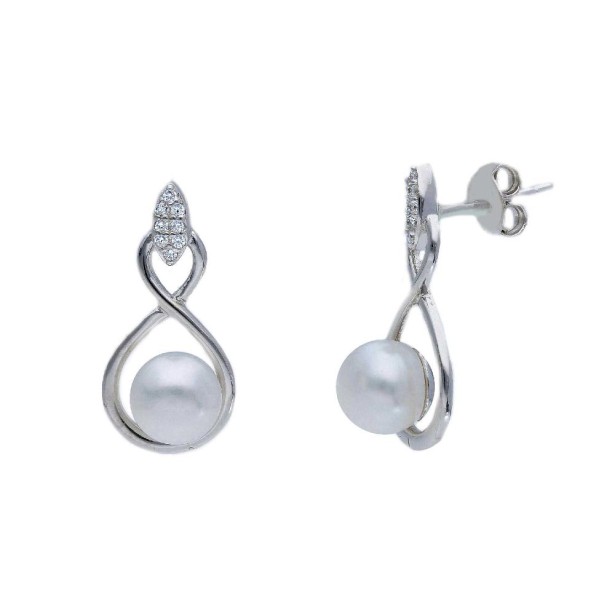 Orecchini pendenti in argento 925/ooo zirconia cubica e perla