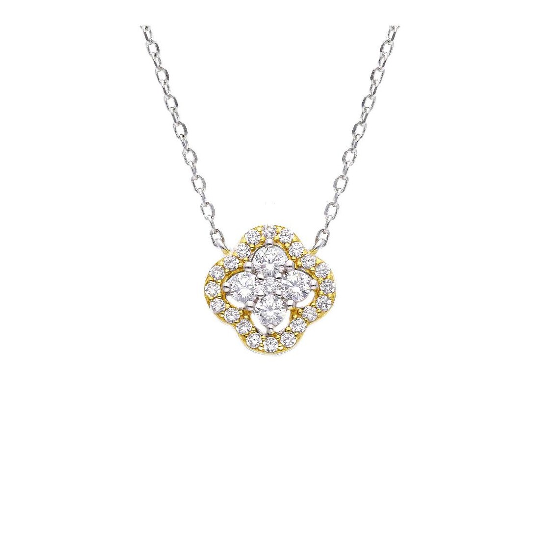 GIROCOLLO ARGENTO BICOLOR CENTRALE CUBICA ZIRCONIA
