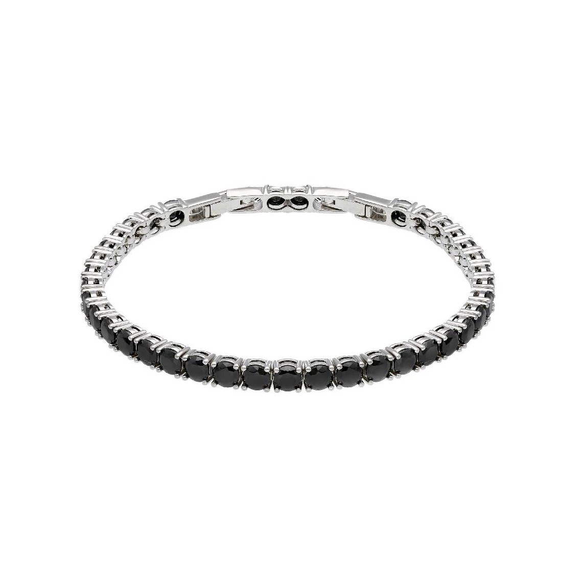 Braciale tennis in argento 925/ooo e cristallo artificiale nero