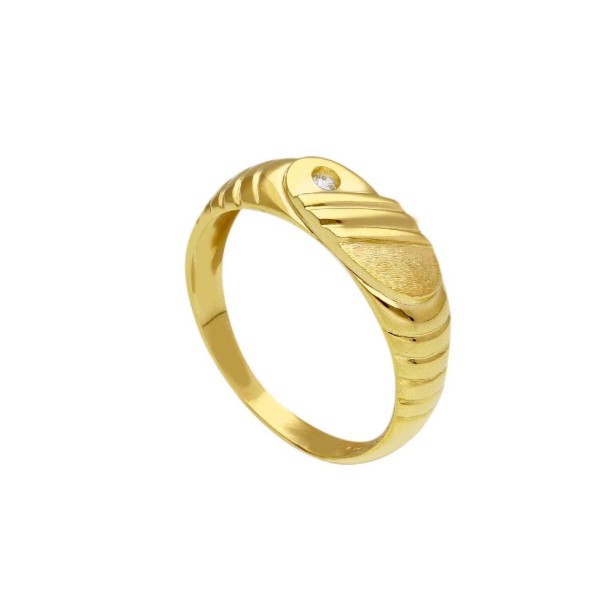 Anello chevalier in oro giallo 375/ooo e zirconia cubica
