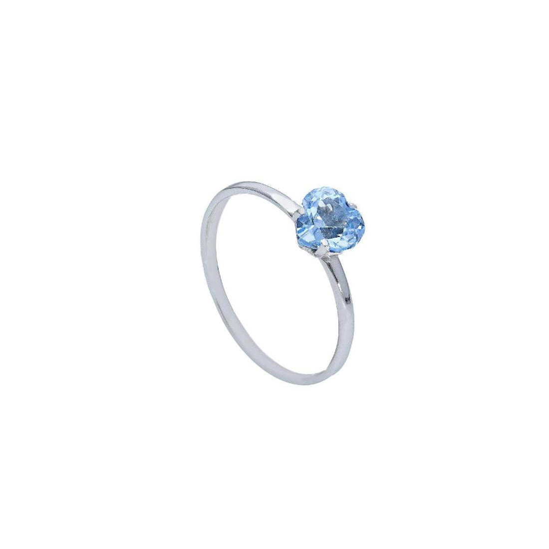Anello solitario in oro bianco 375/ooo zirconia cubica e cristallo artificiale azzurro