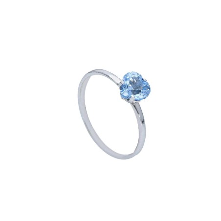Anello solitario in oro bianco 375/ooo zirconia cubica e cristallo artificiale azzurro
