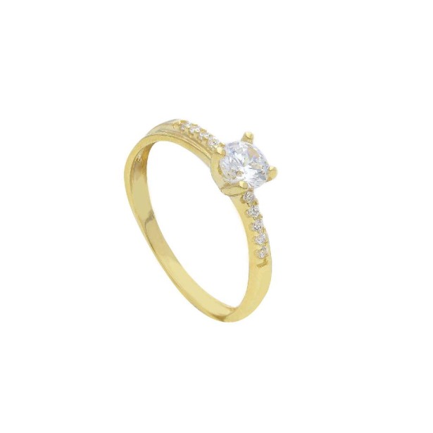 Anello Anello solitario in oro giallo 375/ooo e zirconia cubica