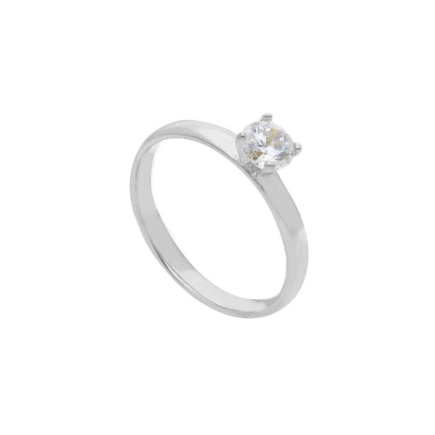 Anello solitario in oro bianco 375/ooo e zirconia cubica