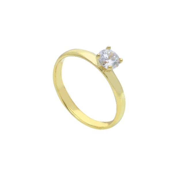 Anello solitario in oro giallo 375/ooo e zirconia cubica