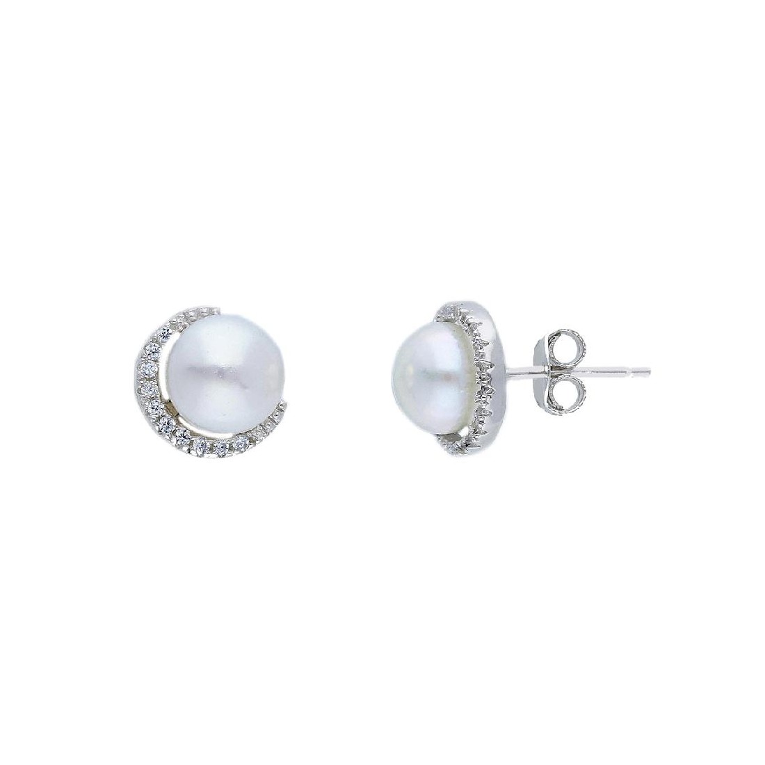 Orecchini lobo in argento 925/ooo zirconia cubicae perla