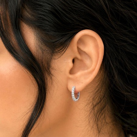 Orecchini cerchio in oro bianco 750/ooo e zirconia cubica