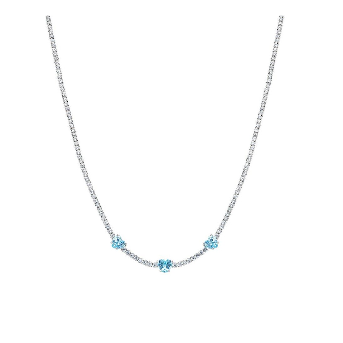 Girocollo tennis in argento 925/ooo zirconia cubica e cristallo artificialeazzurro con cuore