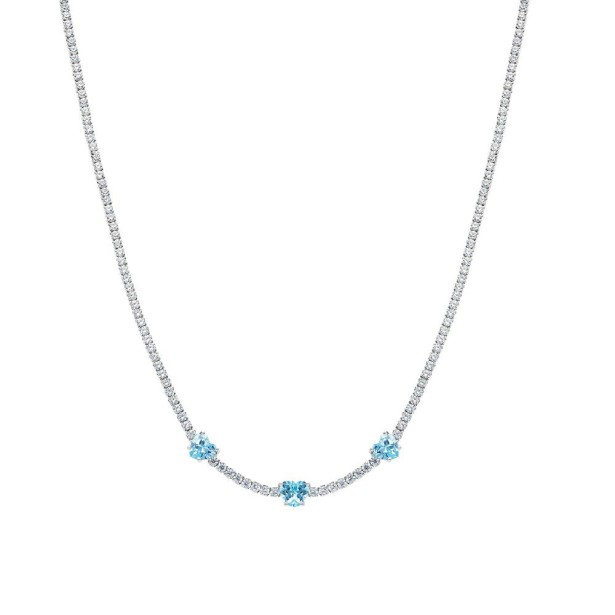 Girocollo tennis in argento 925/ooo zirconia cubica e cristallo artificialeazzurro con cuore