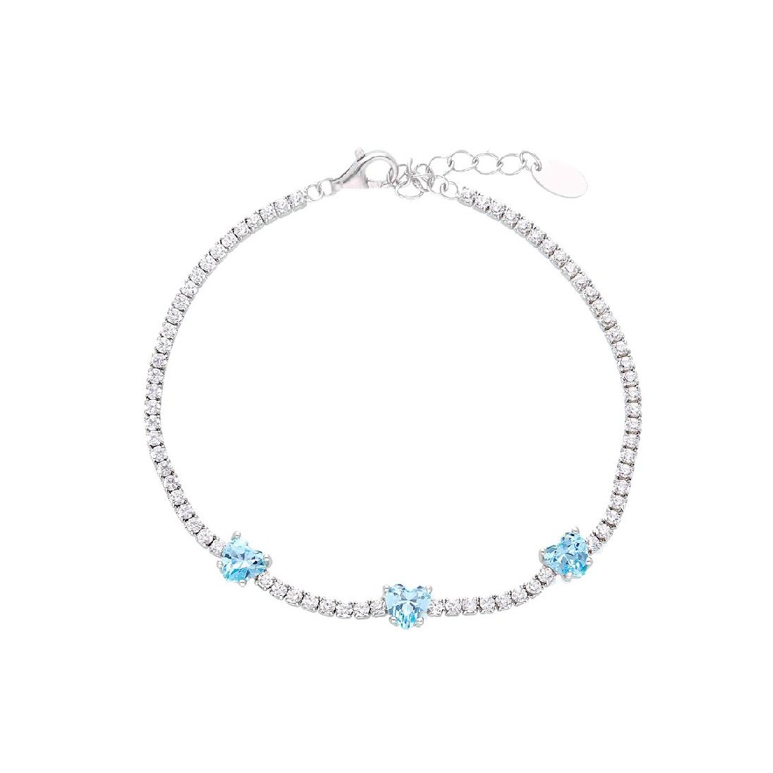 Bracciale tennis in argento 925/ooo zirconia cubica e cristallo artificialeazzurro con cuore