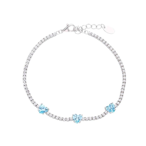 Bracciale tennis in argento 925/ooo zirconia cubica e cristallo artificialeazzurro con cuore