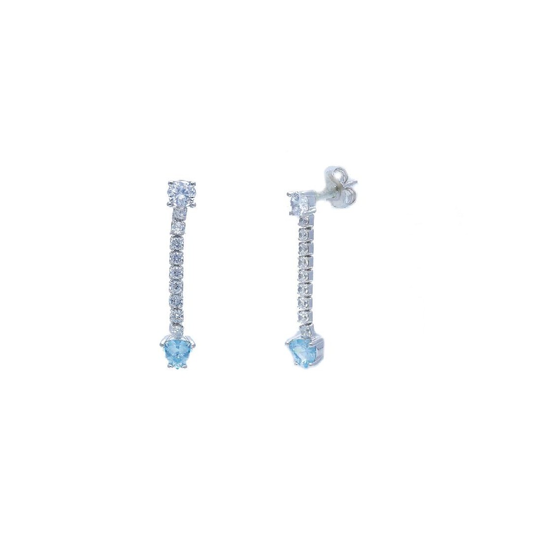 Orecchini pendenti in argento 925/ooo zirconia cubica e cristallo artificiale azzurro con cuore