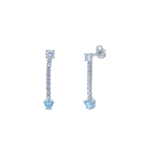 Orecchini pendenti in argento 925/ooo zirconia cubica e cristallo artificiale azzurro con cuore