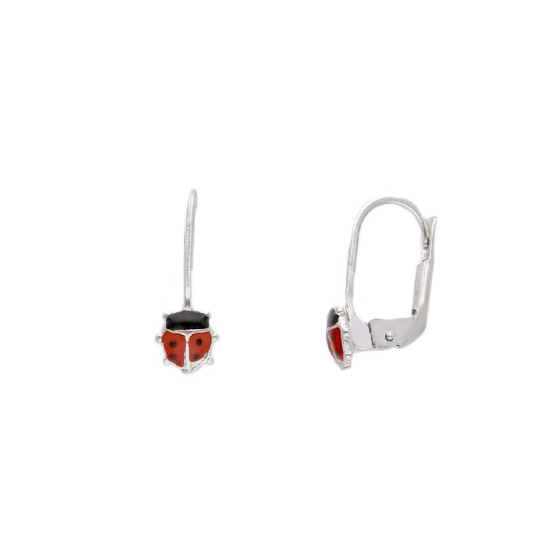 Orecchini monachella in argento 925/ooo e smalto con coccinella