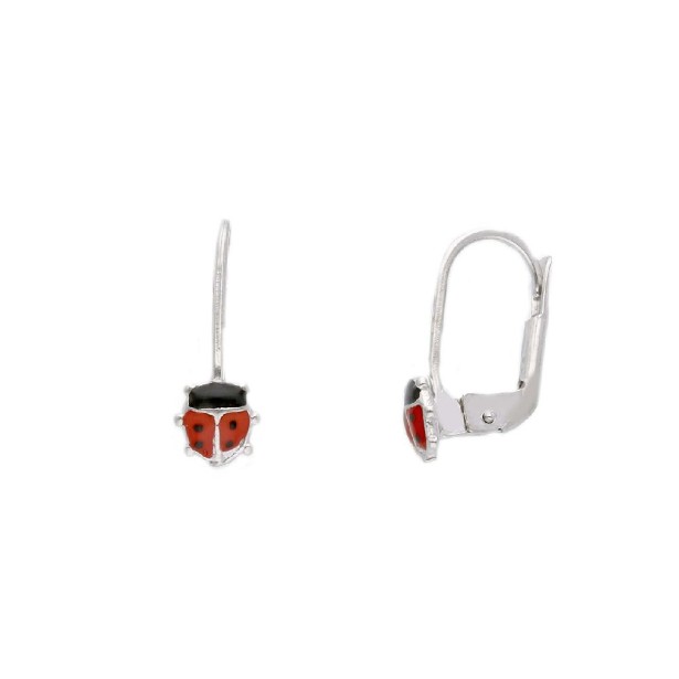 Orecchini monachella in argento 925/ooo e smalto con coccinella