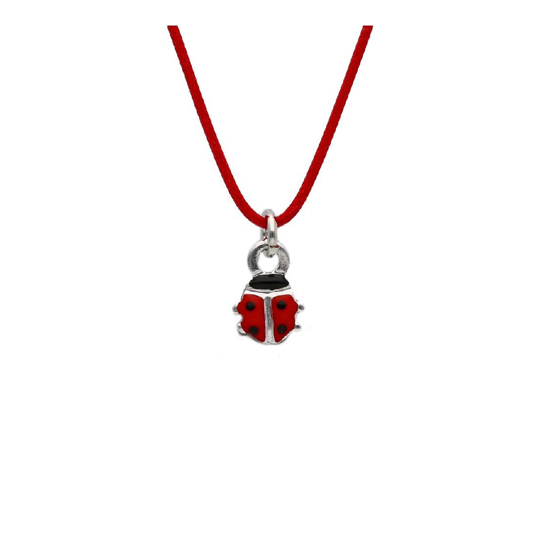 Girocollo con cordino e coccinella in argento 925/ooo e smalto