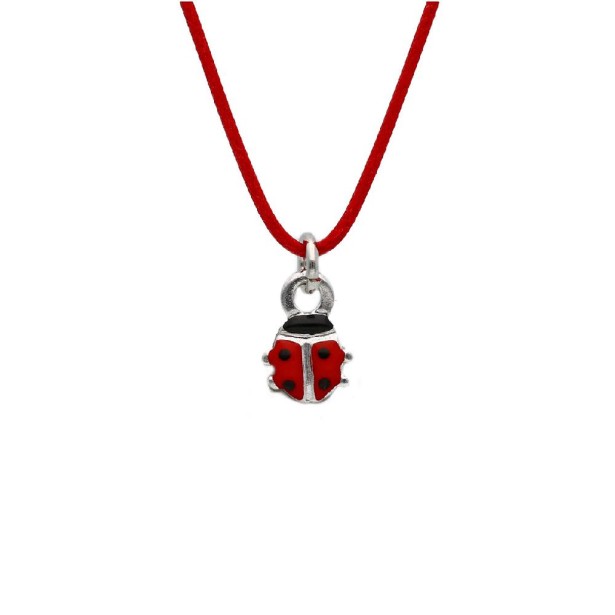 Girocollo con cordino e coccinella in argento 925/ooo e smalto