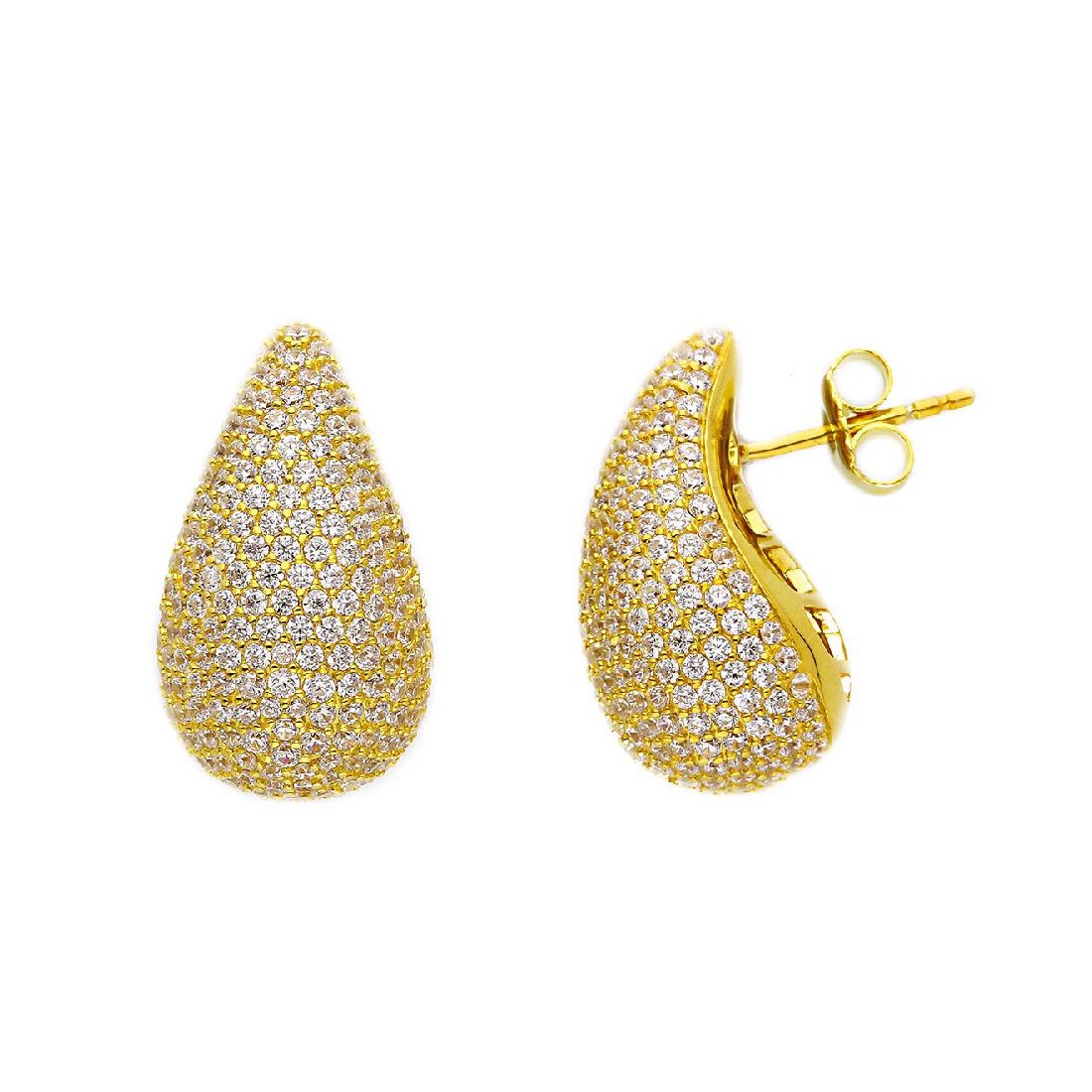 Orecchini lobo in argento dorato 925/ooo e zirconia cubica con goccia