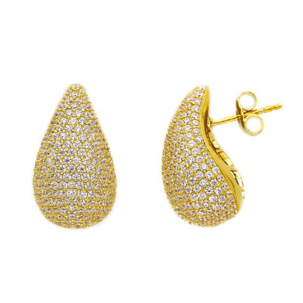 Orecchini lobo in argento dorato 925/ooo e zirconia cubica con goccia
