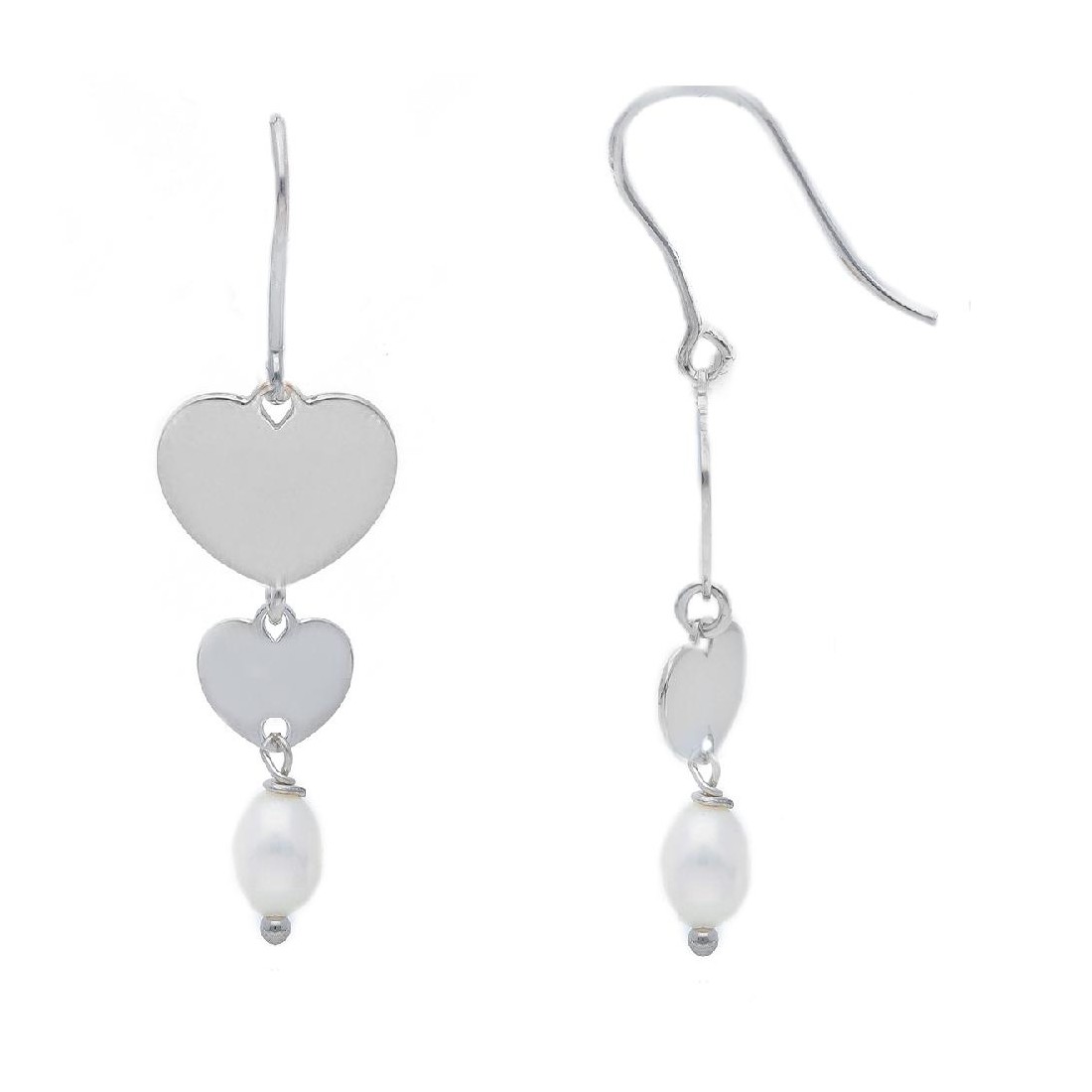 Orecchini pendenti in argento 925/ooo e perla concuore