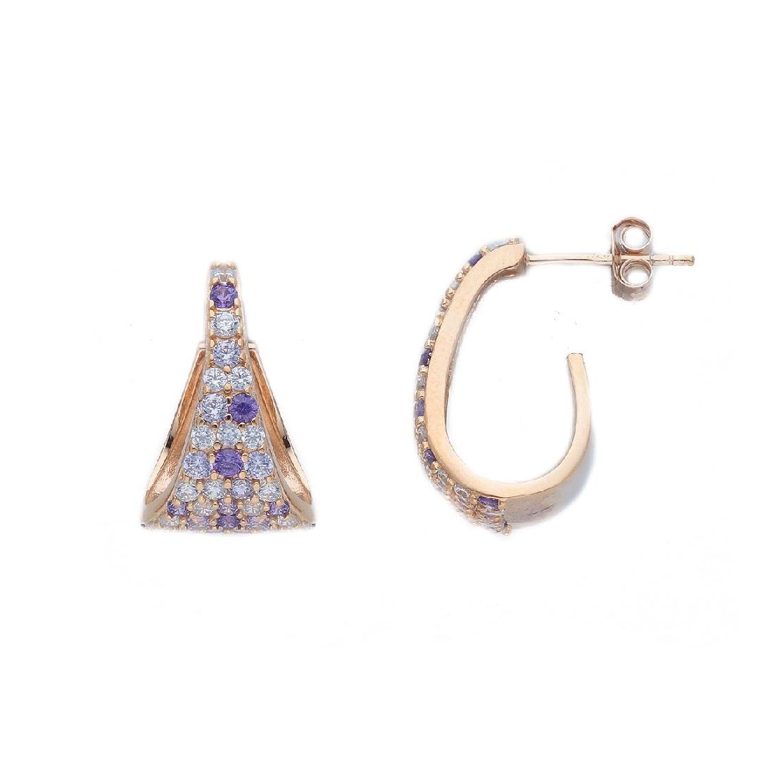 Orecchini lobo in argento ros� 925/ooo e cristalloartificiale multicolor