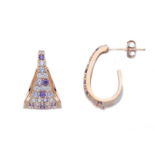 Orecchini lobo in argento ros� 925/ooo e cristalloartificiale multicolor