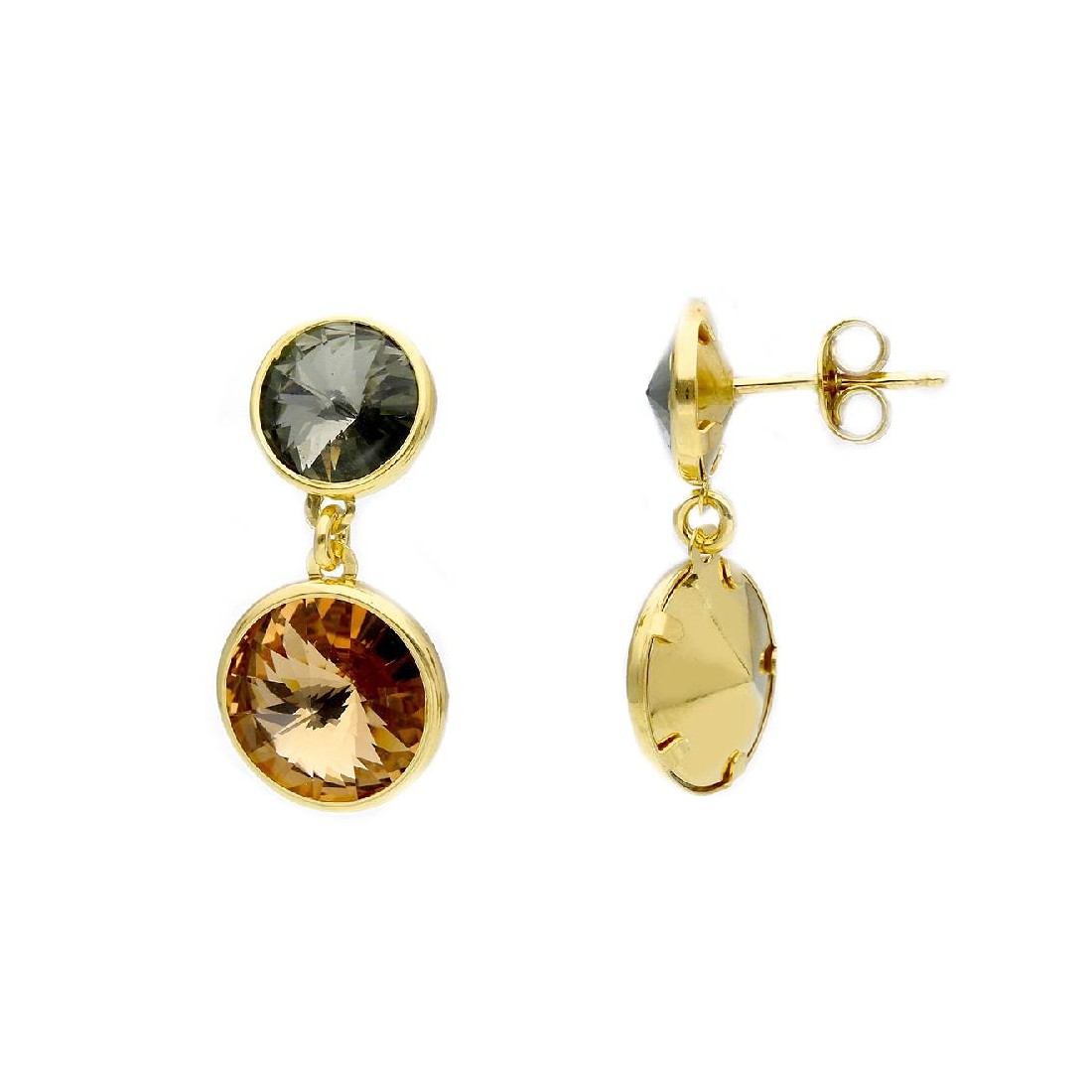 Orecchini pendendi in argento dorato 925/ooo e cristallo artificiale multicolor