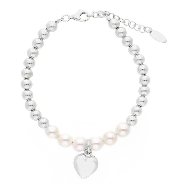 Bracciale in argento 925/ooo e perla con cuore