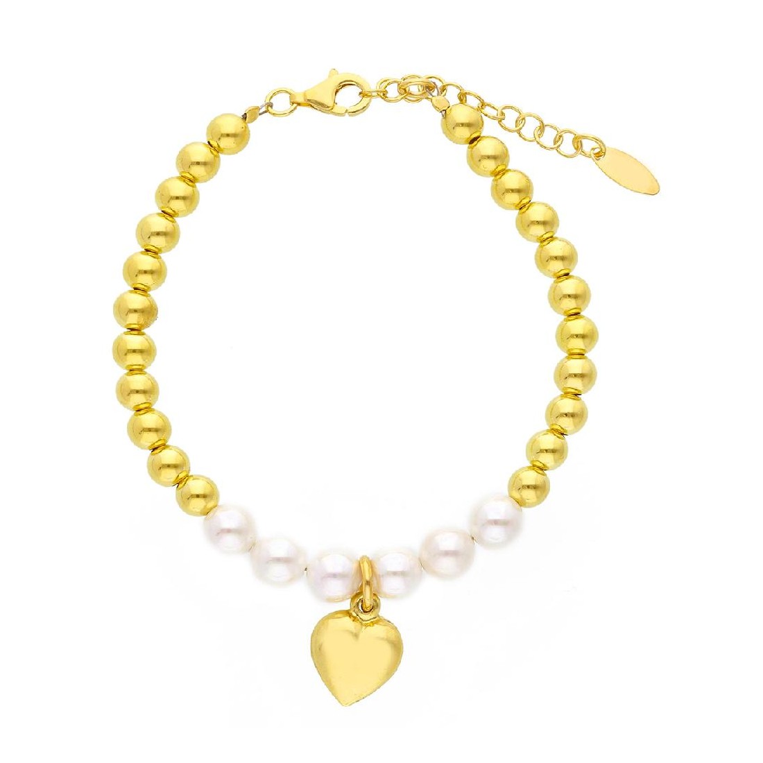 Bracciale in argento dorato 925/ooo e perla con cuore