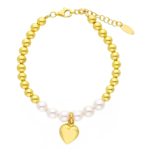Bracciale in argento dorato 925/ooo e perla con cuore