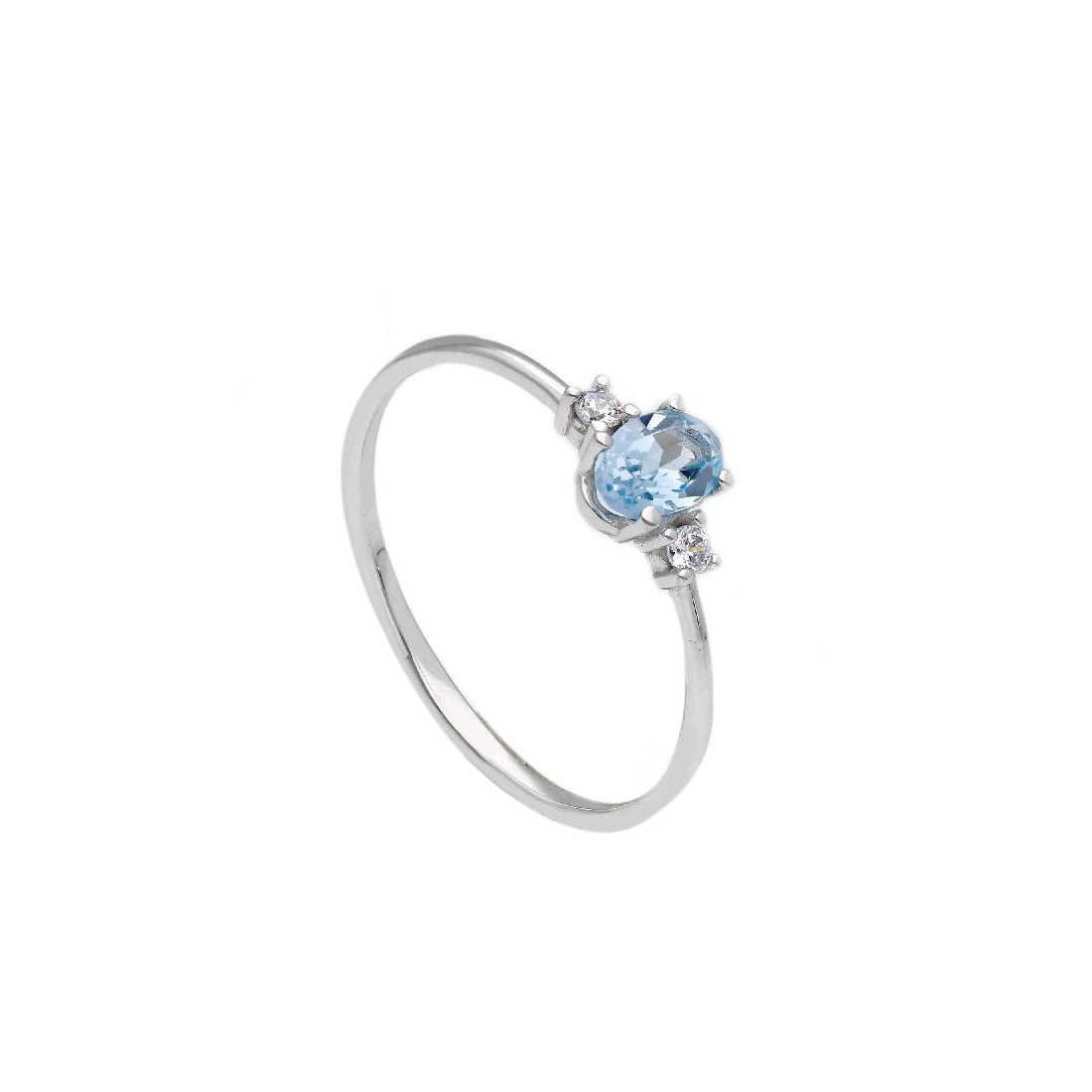 Anello in oro bianco 375/ooo zirconia cubica e topazio azzurro
