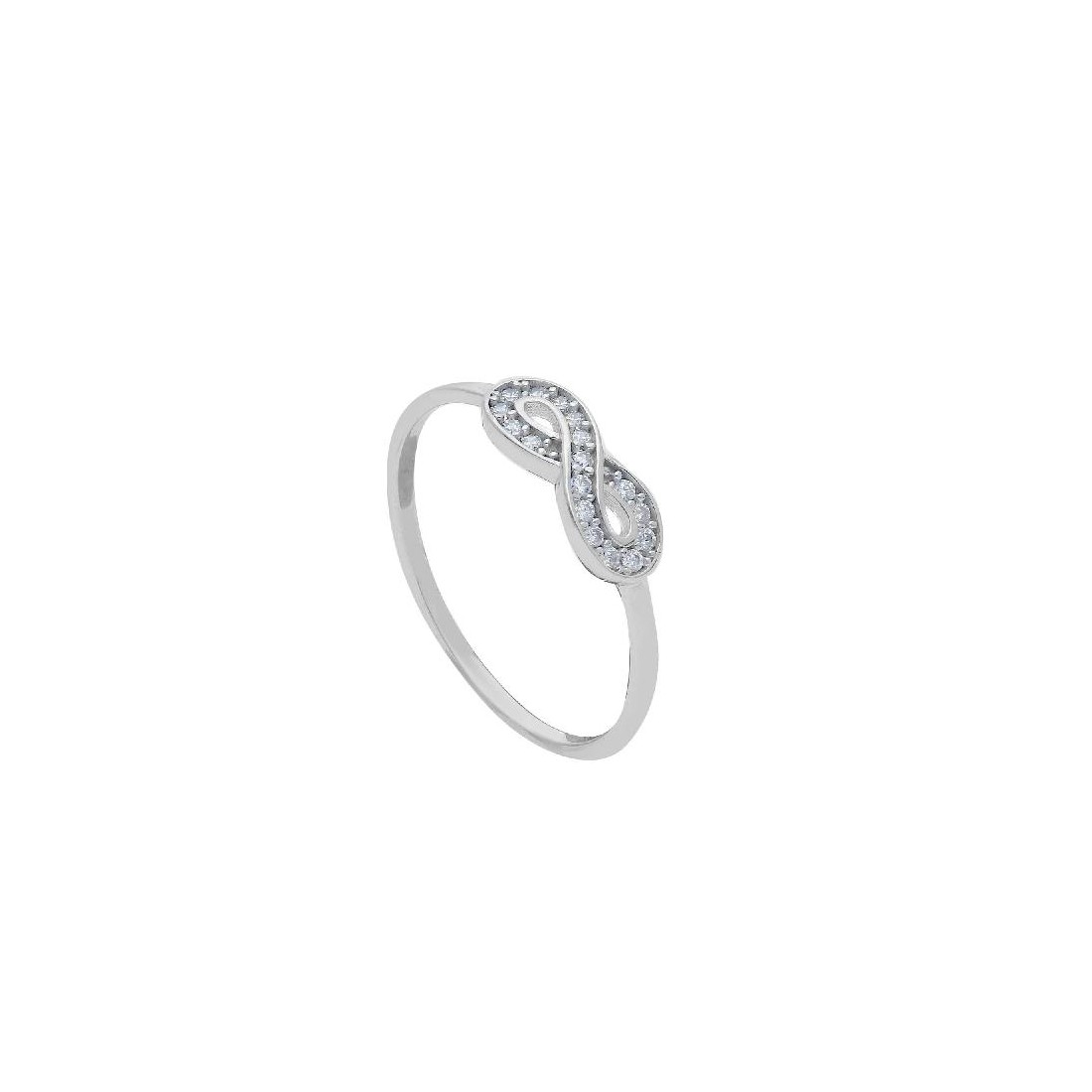 Anello in oro bianco 375/ooo e zirconia cubica con infinito