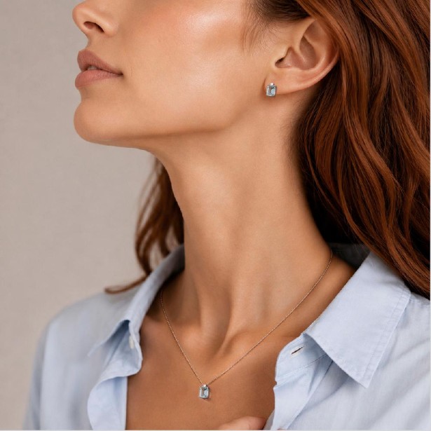 Girocollo in oro bianco 750/°°° diamante e acquamarina