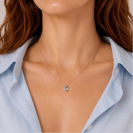 Girocollo in oro bianco 750/°°° diamante e acquamarina