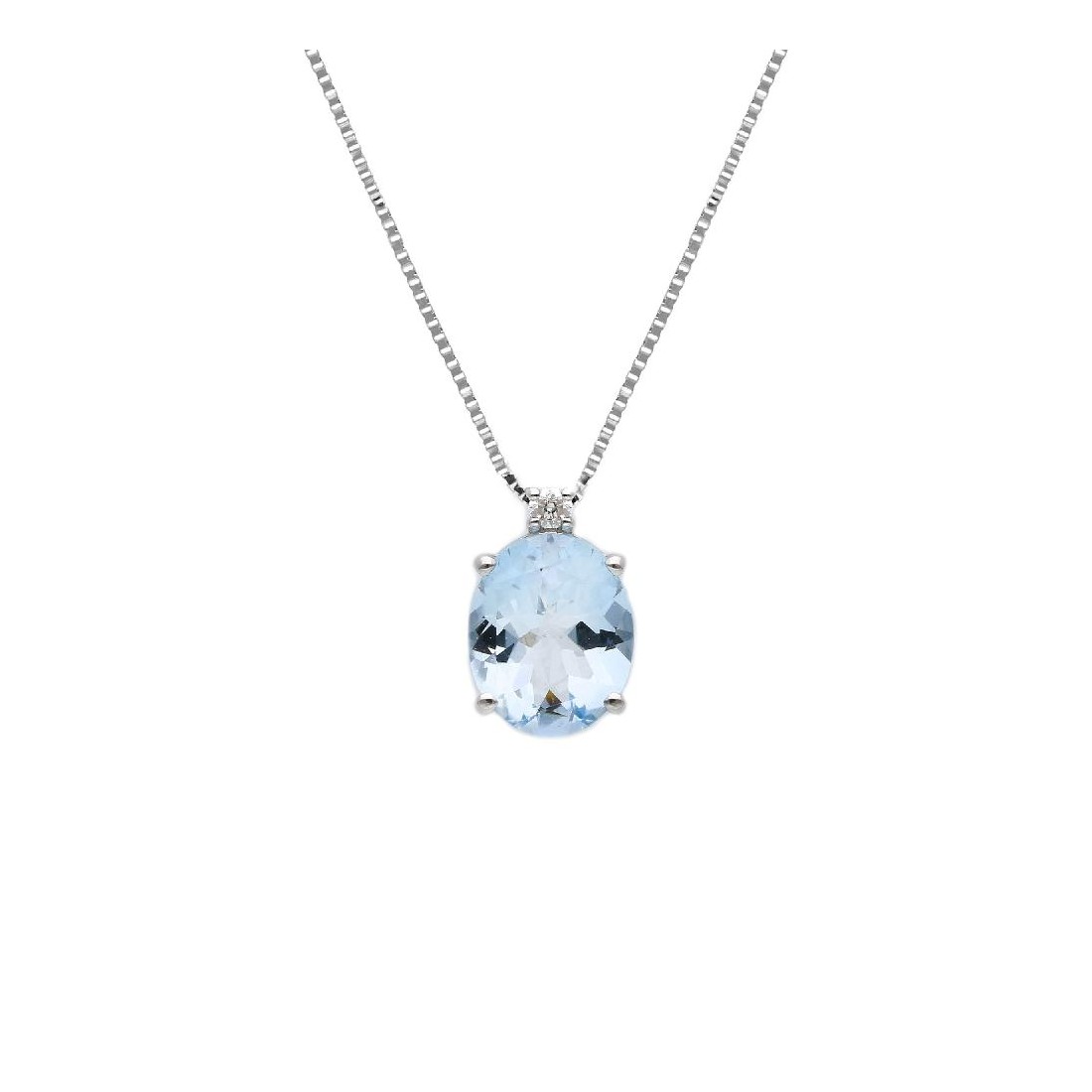 Girocollo in oro bianco 750/°°° diamante e acquamarina