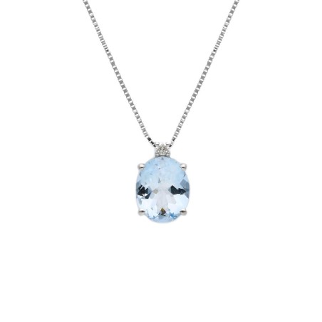 Girocollo in oro bianco 750/°°° diamante e acquamarina