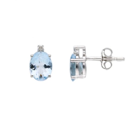 Orecchino lobo in oro bianco 750/°°° diamante e acquamarina
