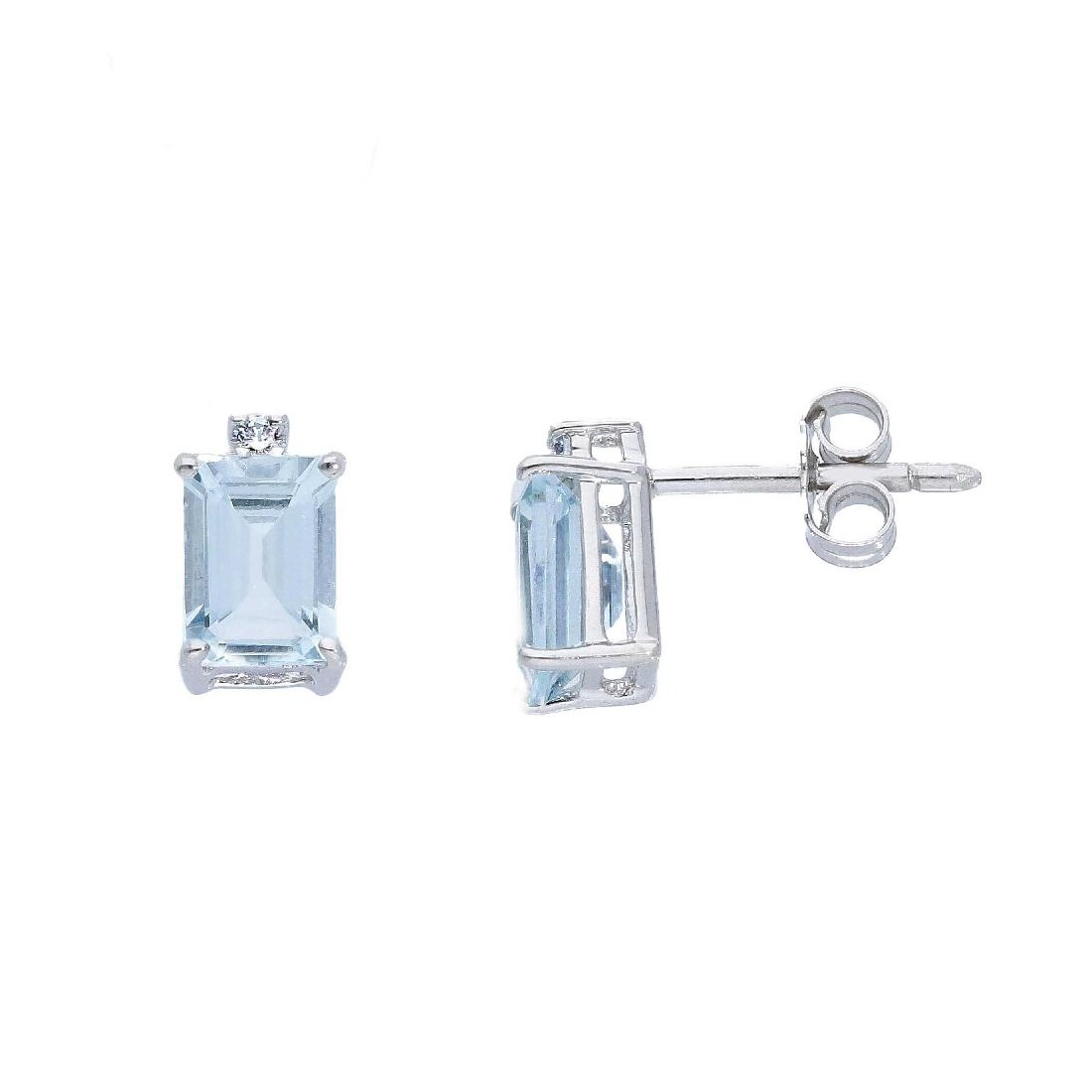 Orecchino lobo in oro bianco 750/°°° diamante e acquamarina