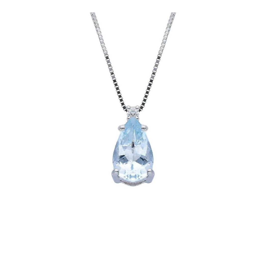 Girocollo in oro bianco 750/°°° diamante e acquamarina