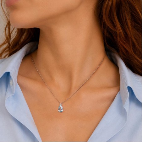Girocollo in oro bianco 750/°°° diamante e acquamarina
