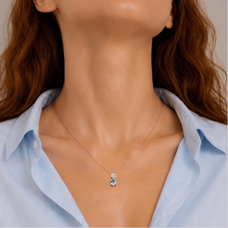 Girocollo in oro bianco 750/°°° diamante e acquamarina